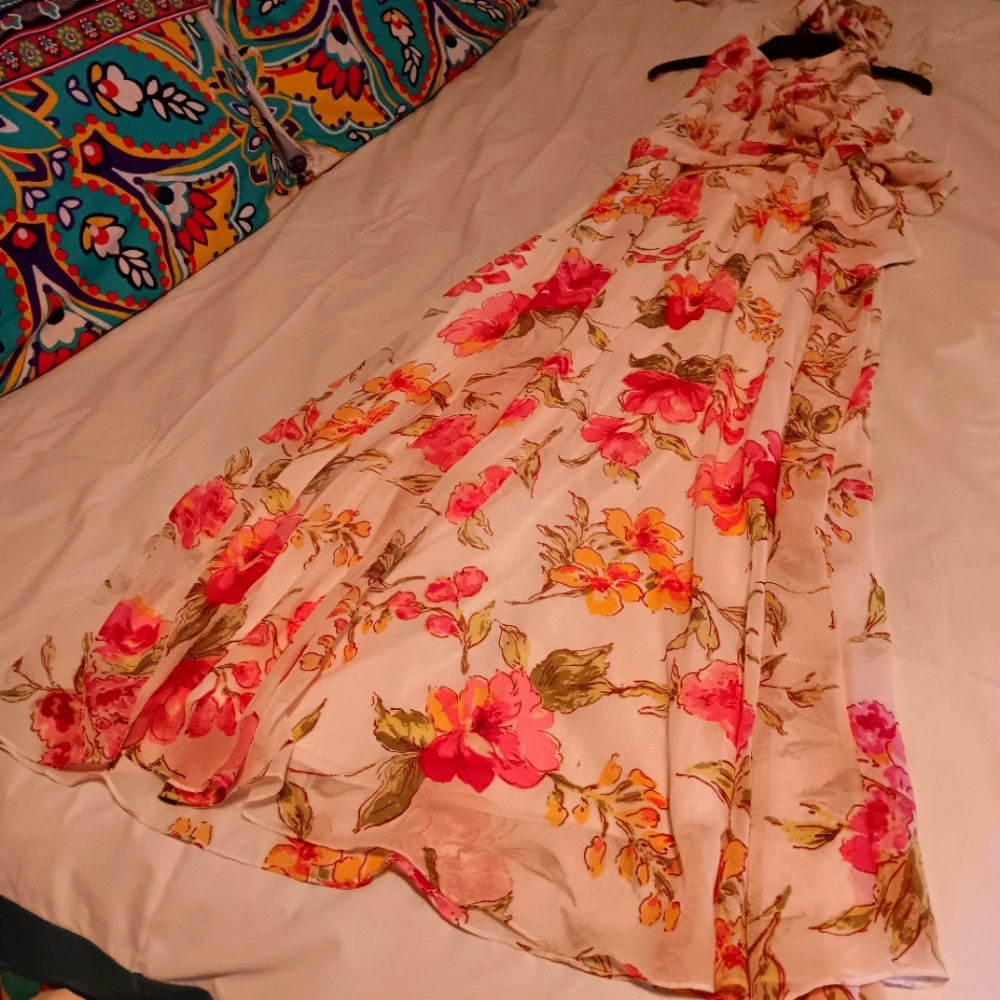 R&K.  Floral Dress with neck sash